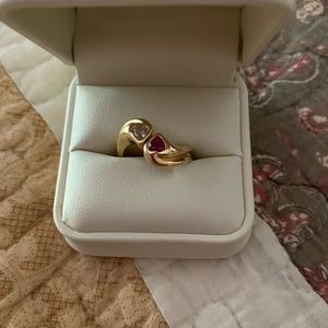 14K Diamond & Ruby Heart Bypass Ring
